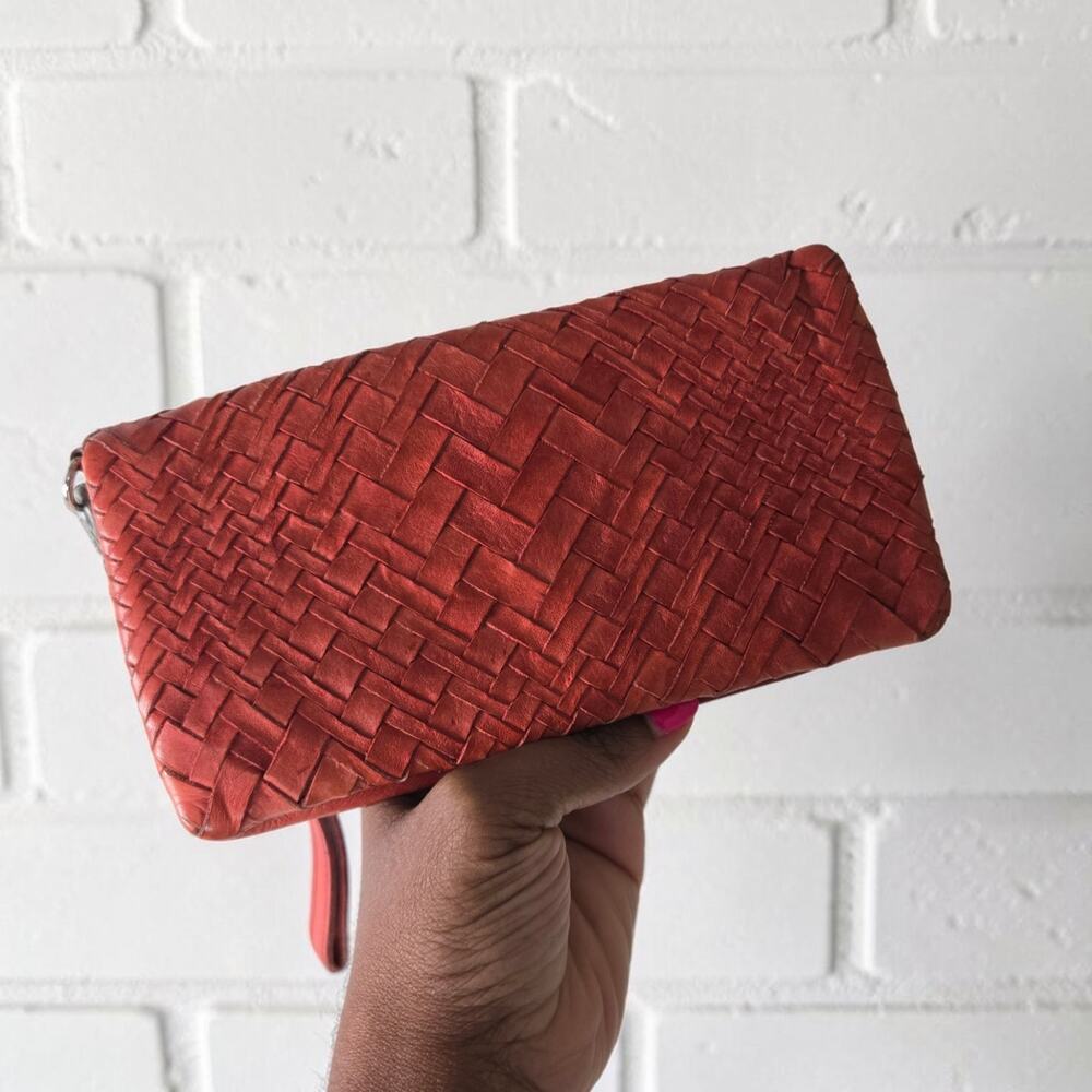 Vilenca Holland Wallet Red Leather Woven Soft Pocket Slots Basketweave Organizer